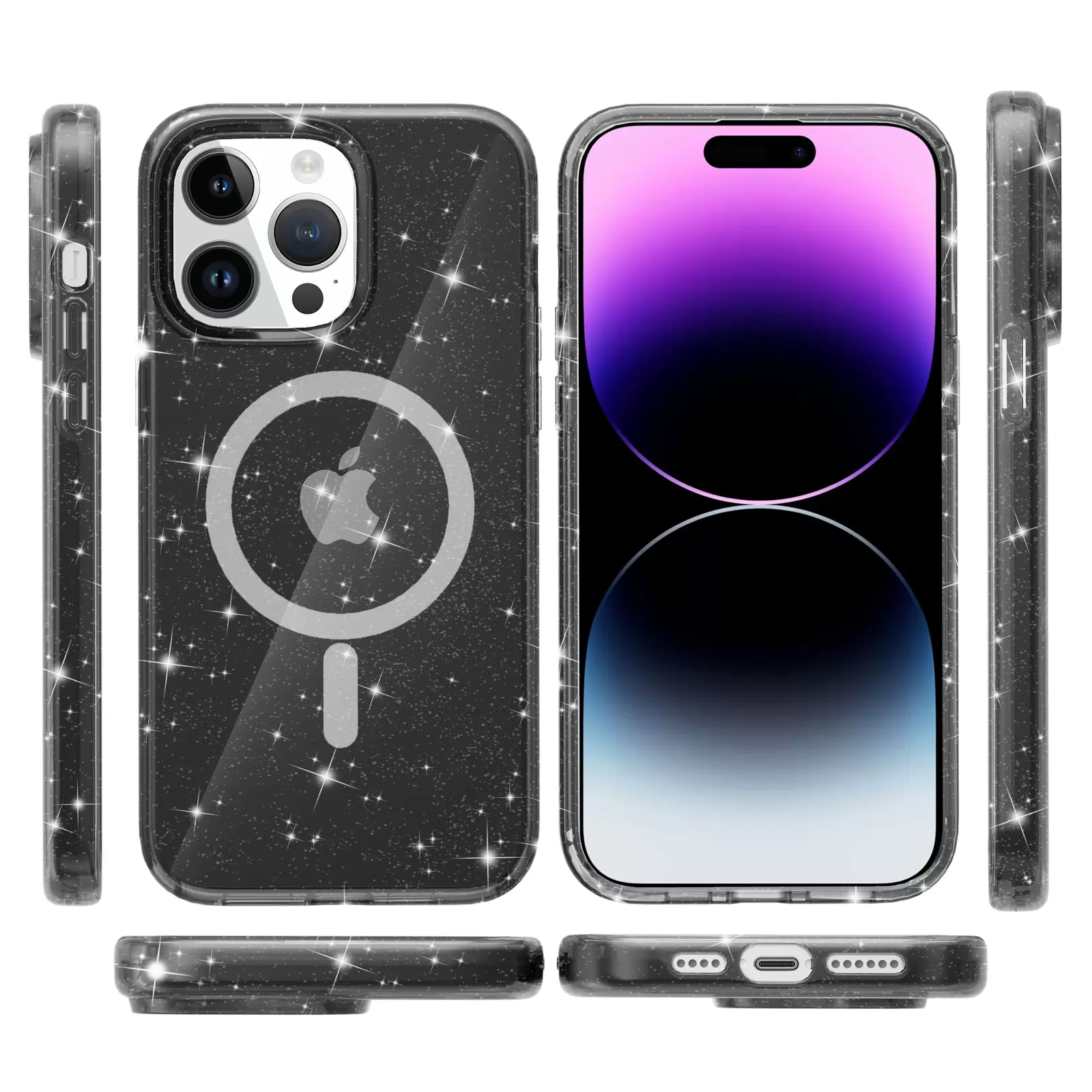 iPhone 16 Plus Fleck Glitter Case MagSafe Clear Black